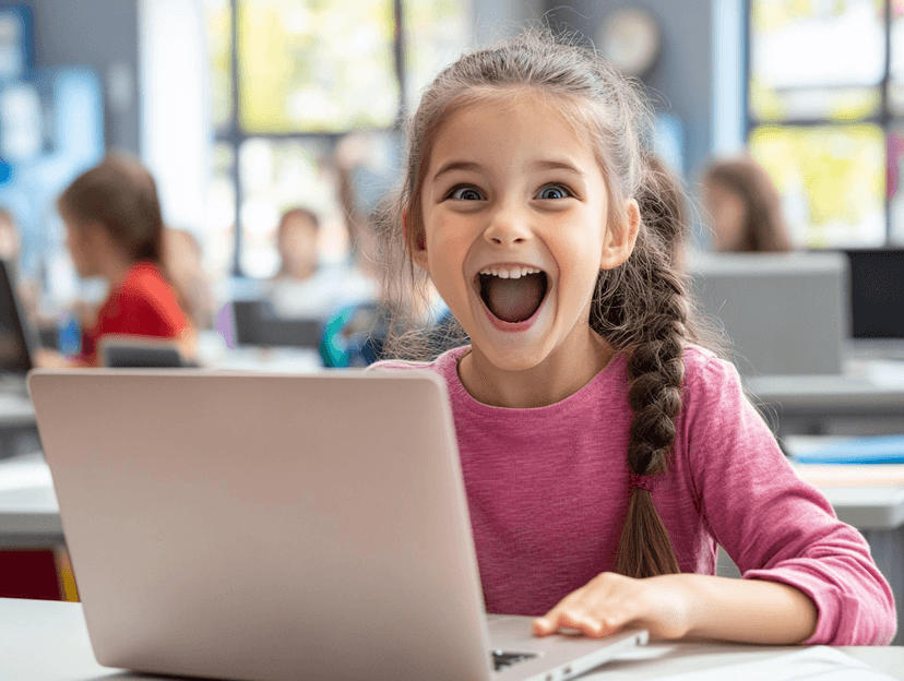 Female student using a laptop.